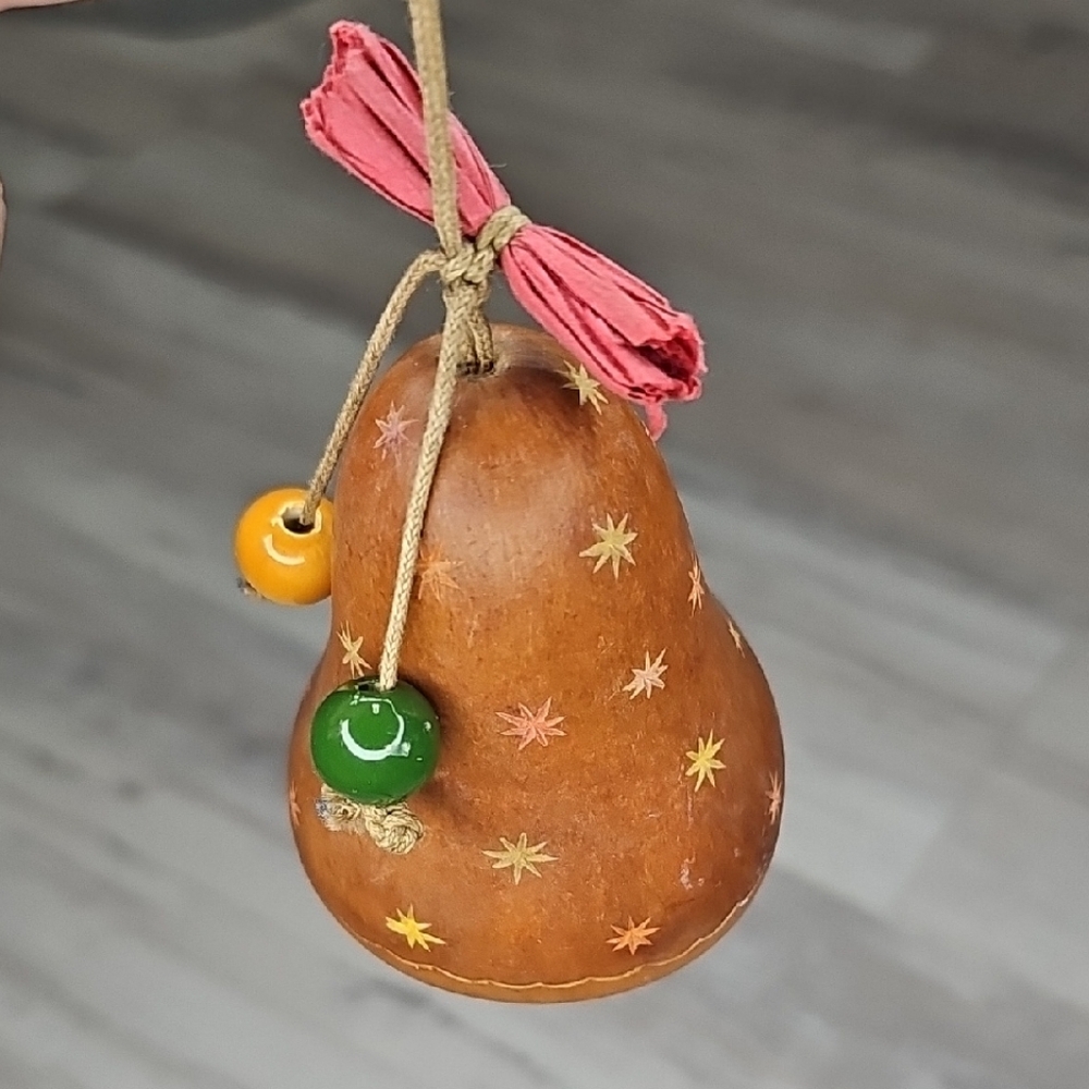 Decorative Brown Gourd with Beads and Red Bow